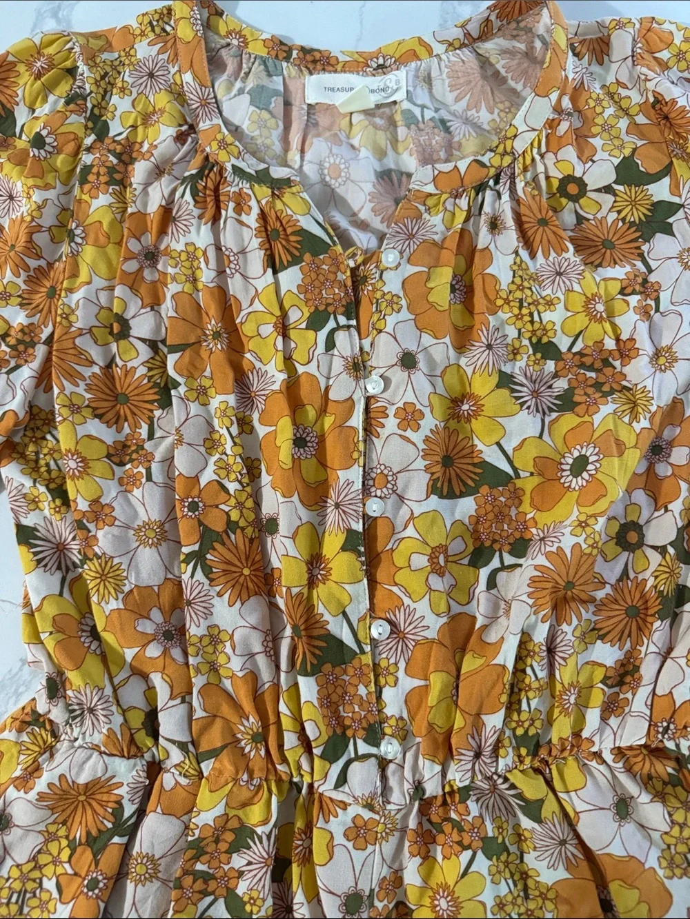 Treasure & Bond Cream Floral Blouse with Yellow & Orange Accents